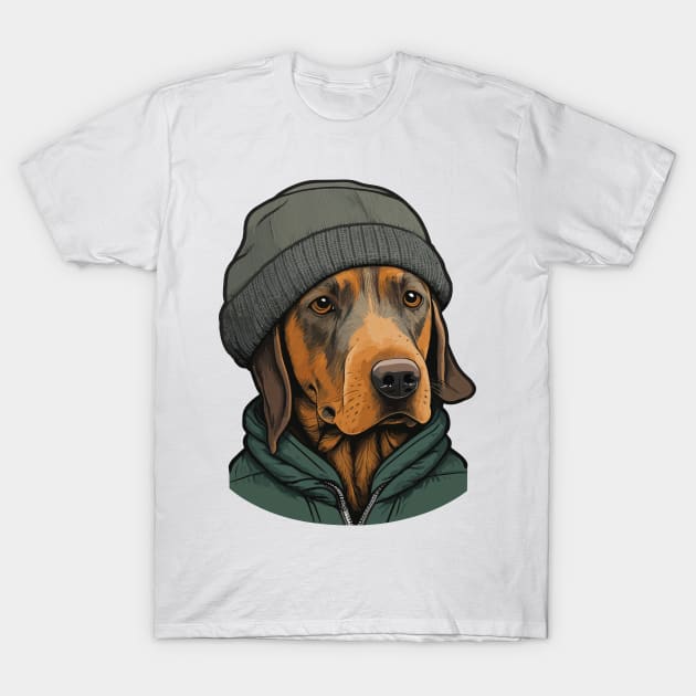 Dog in a Beanie Dog wearing a hat T-Shirt by Scrapitsideways